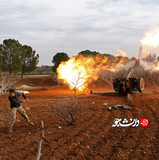 تصویری جالب از لحظه شلیک گلوله توپ در جنوب سوریه