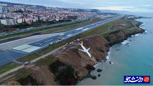 خروج هواپیما از باند فرودگاهی کنار ساحل دریا +عکس