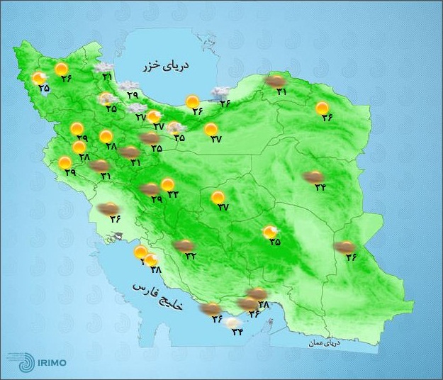 ادامه بارش در سواحل دریای خزر/ دمای فعلی هوای تهران به ۳۵ درجه رسید +فیلم