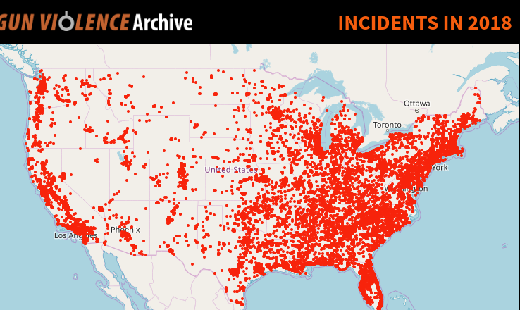 وقوع ۴۷۲۲۰ حادثه تیراندازی در آمریکا در ۲۰۱۸ +نقشه
