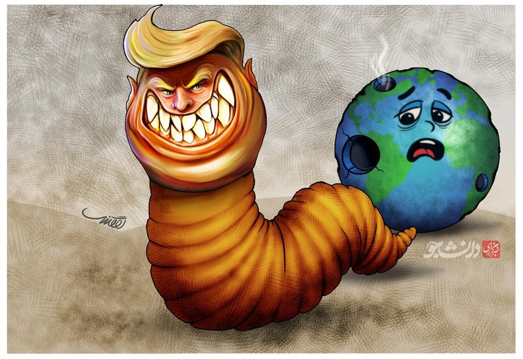کاریکاتور ترامپ کرم جهانخوار
در باره مواضع ضد ایرانی رئیس جمهور آمریکا