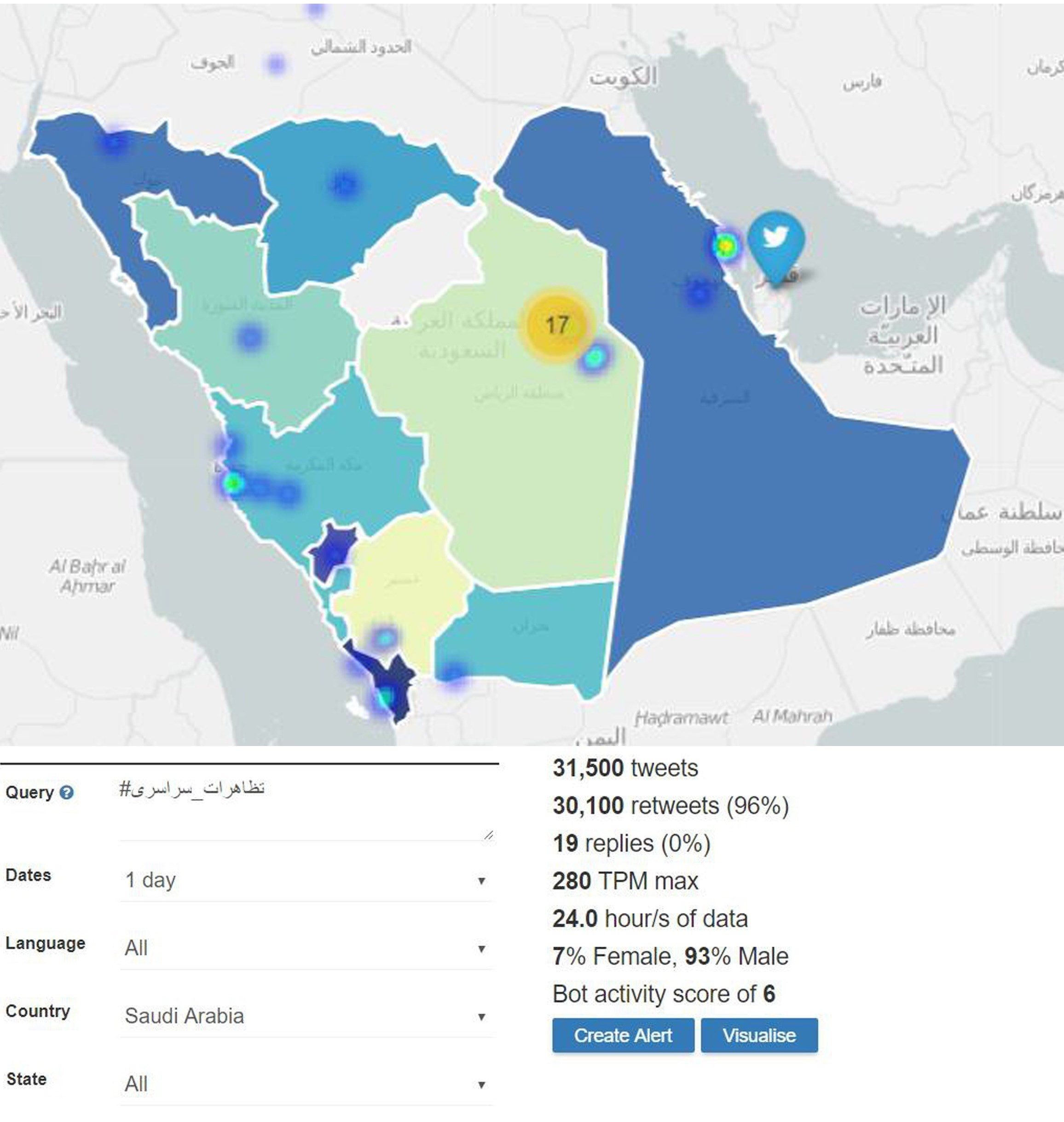 دعوت سعودی‌ها به تظاهرات سراسری در ایران با بیش از ۳۰ هزار توئیت