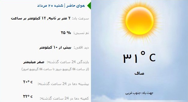 بارش امروز باران در نواحی شمالی و جنوبی/ دمای فعلی هوای تهران به ۳۱ درجه کاهش یافت +فیلم