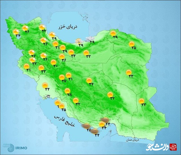 دمای هوای تهران رو به افزایش/ دمای فعلی هوای تهران ۳۳ درجه سانتیگراد +نمودار