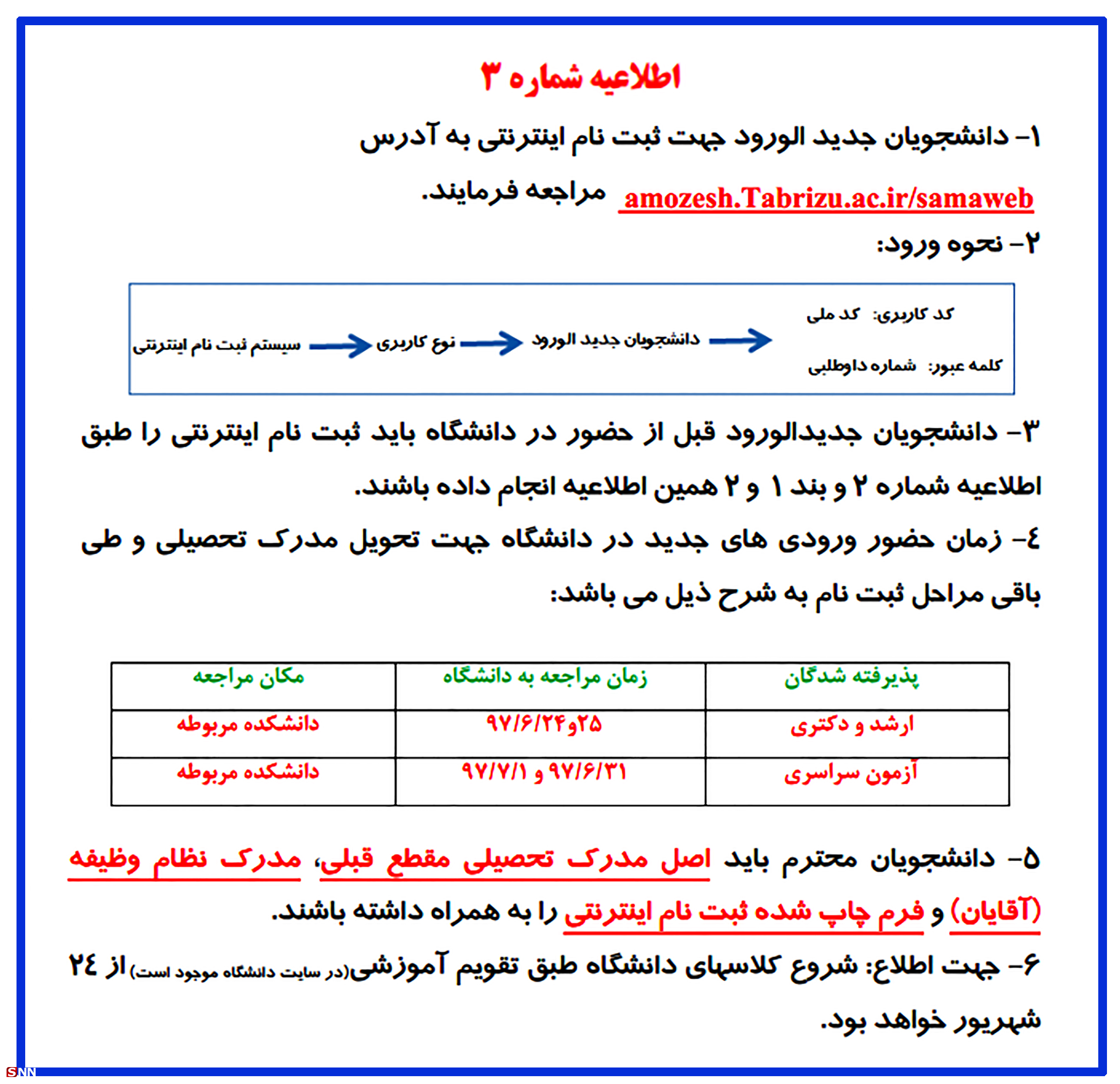 دانشجویان جدیدالورود دانشگاه تبریز در سال تحصیلی ۹۸-۹۷* این اطلاعیه به روز رسانی می‌شود