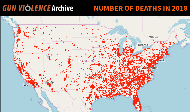 وقوع ۴۷۲۲۰ حادثه تیراندازی در آمریکا در ۲۰۱۸ +نقشه