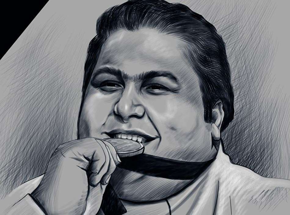 نقاشی چهره قهرمان فوق سنگین وزنه برداری