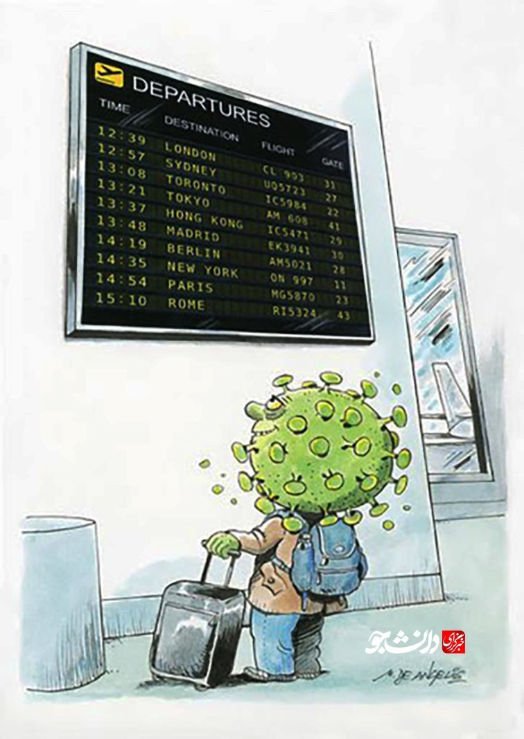 کاریکاتور کرونا ویروس مسافر