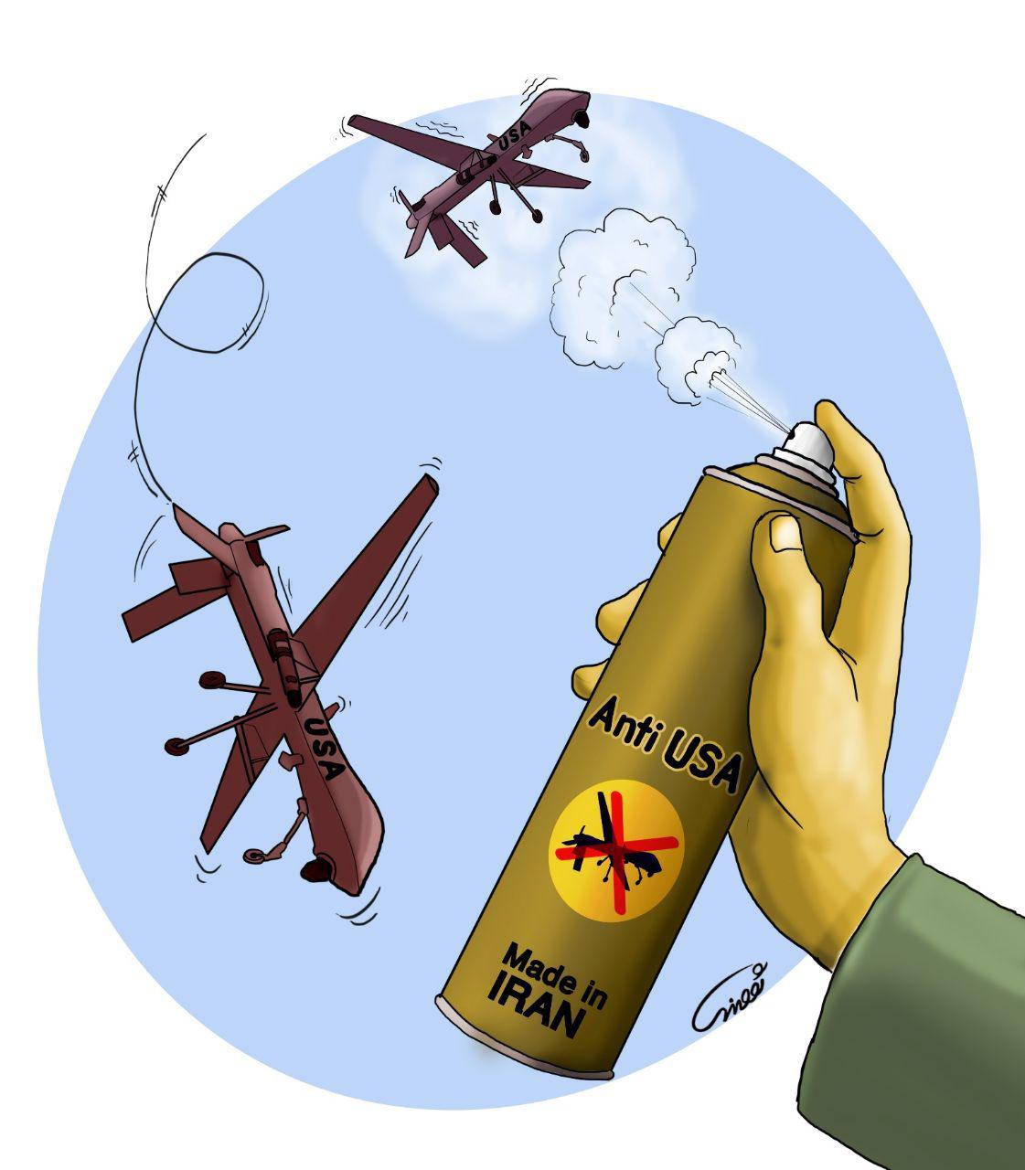کاریکاتور اقتدار سپاه در برابر پهباد‌های آمریکا