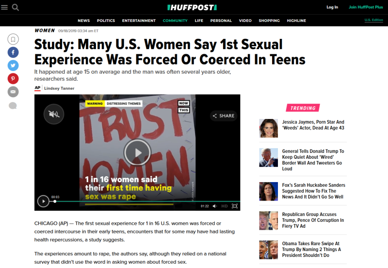 اولین تجربه جنسی بسیاری از زنان در آمریکا «تجاوز» است!