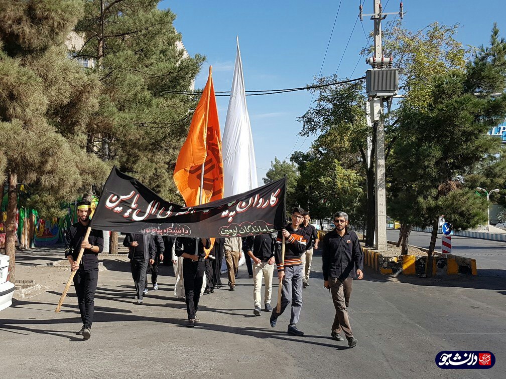 دانشجویان پیام نور مشهد مسیر دانشگاه خود تا حرم مطهر رضوی را پیاده طی کردند+تصاویر