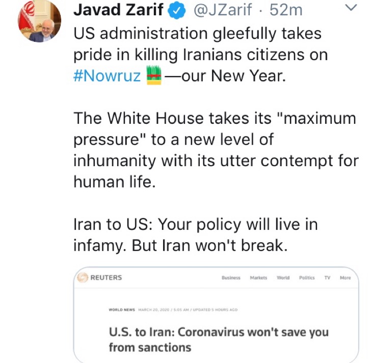 ظریف: کاخ سفید سیاست خود را به سطح بی سابقه‌ای از ضدیت با انسانیت رسانده است/ ایران تسلیم نخواهد شد