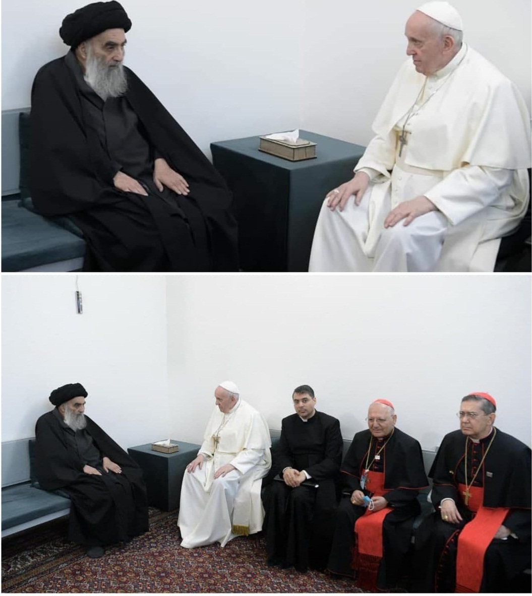 نخستین تصویر از دیدار پاپ با آیت‌الله سیستانی +عکس