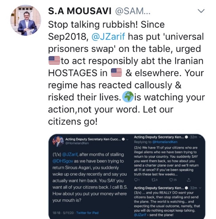 موسوی: جهان به اقدام شما و نه حرفتان می‌نگرد. هموطنان ما را آزاد کنید!