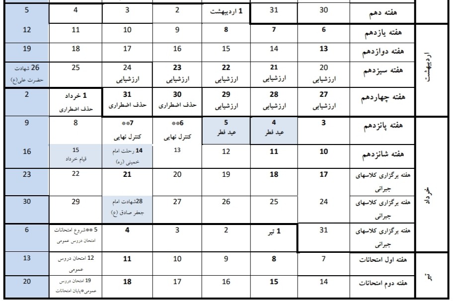 اصلاحیه تقویم آموزشی دانشگاه تهران منتشر شد / آغاز امتحانات از ۵ تیر ماه
