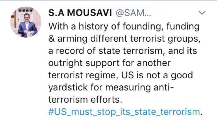 موسوی: آمریکا باید به تروریسم دولتی خود پایان دهد/ ایالات متحده سنجه خوبی برای ارزیابی تلاش‌های ضدتروریستی نیست