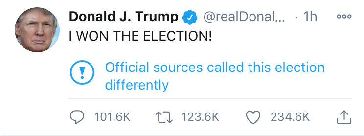 ترامپ در توئیتی اعلام کرد: من انتخابات را بردم!