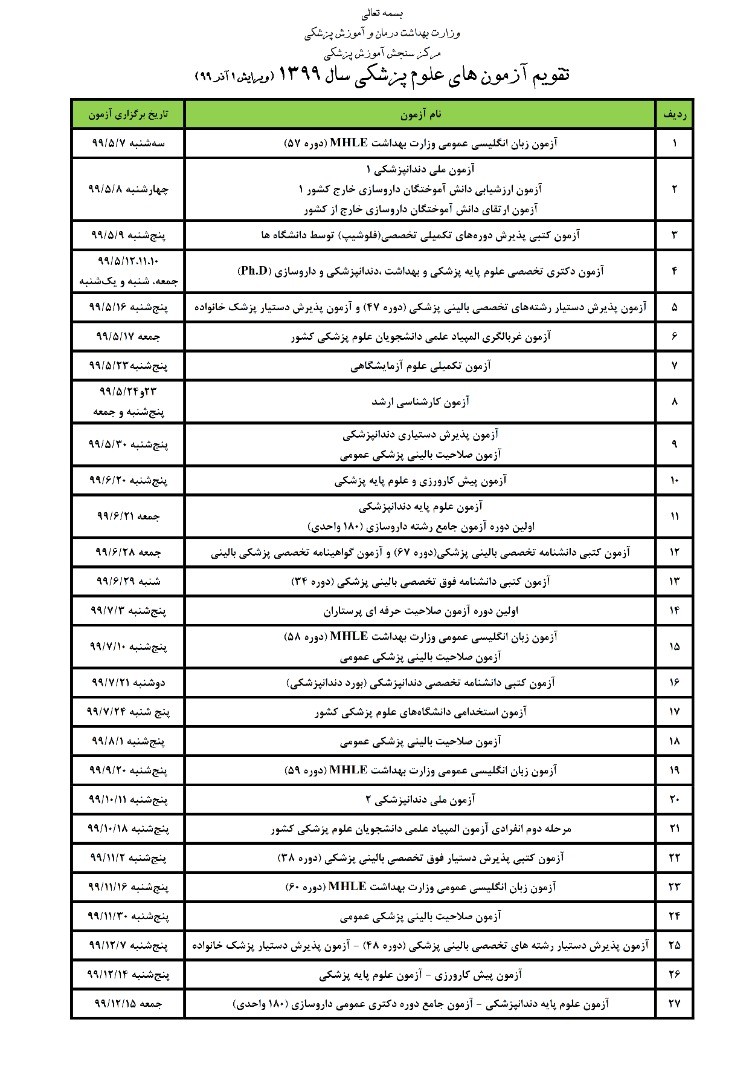 زمان برگزاری مرحله دوم دوازدهمین دوره المپیاد علمی دانشجویان علوم پزشکی اعلام شد