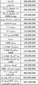 قیمت خودرو‌های ایرانی + جدول