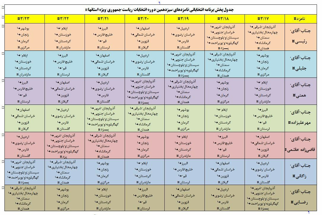 اعلام برنامه‌های انتخاباتی نامزد‌های ریاست جمهوری در صدا و سیمای مراکز/ ۳۰ برنامه برای ۳۰ استان