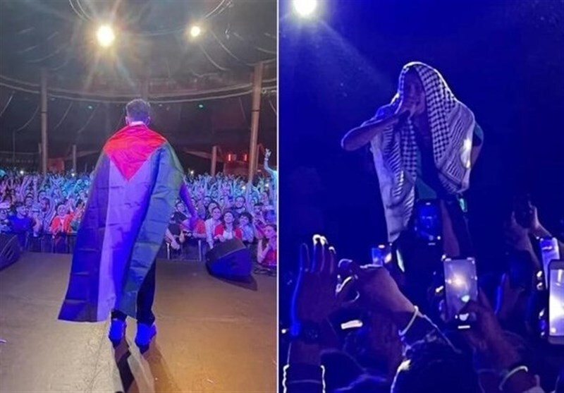 کنسرت خواننده رپ با چفیه و پرچم فلسطین در قلب پاریس + عکس