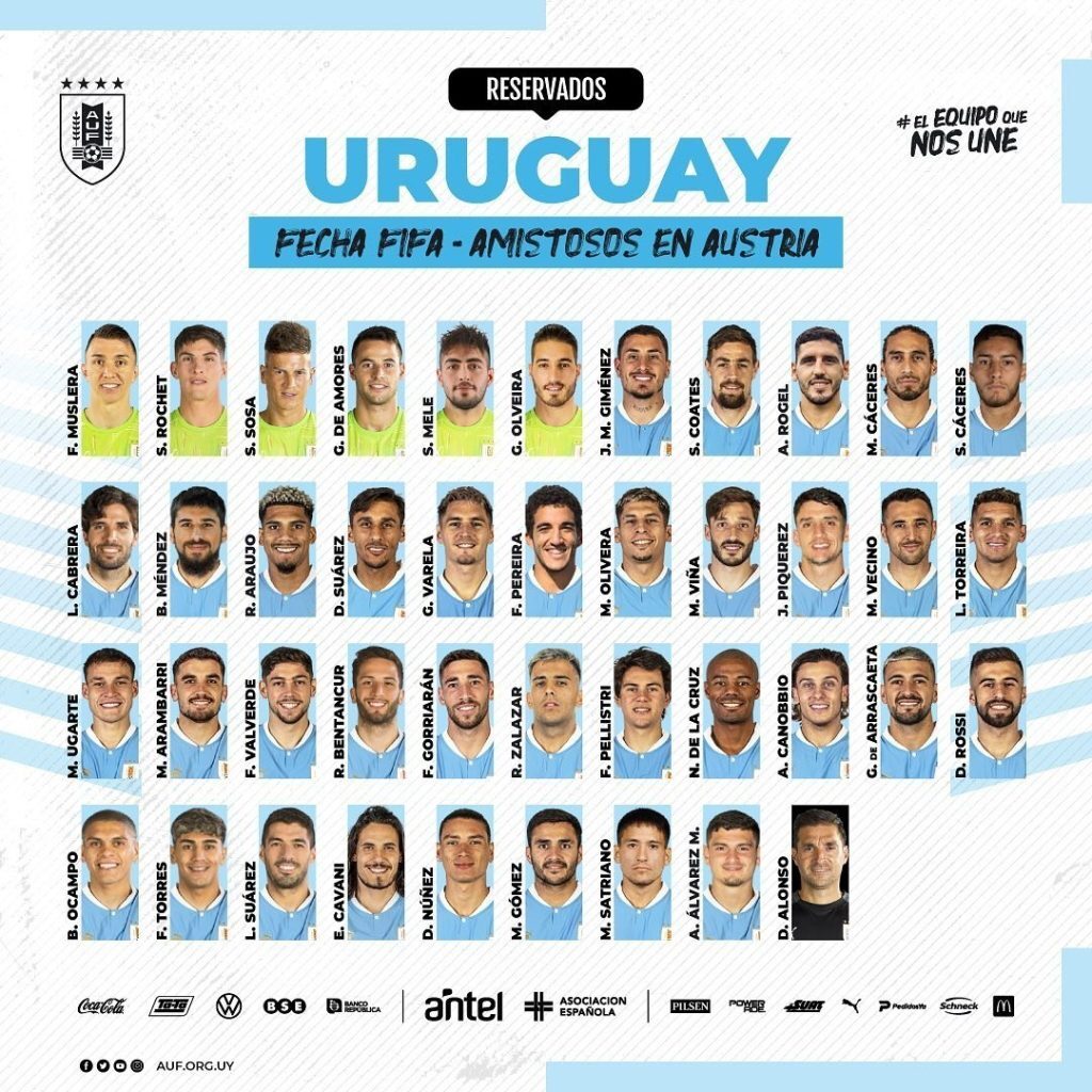 لیست تیم ملی اروگوئه برای تقابل با ایران اعلام شد / یوزها مقابل نونیز و سوارز و کاوانی