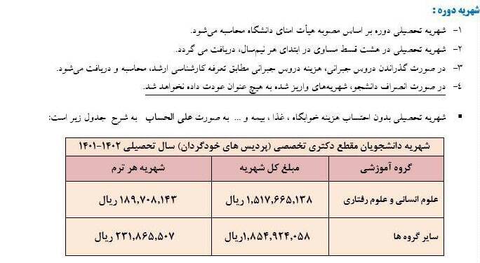 مبلغ شهریه دکتری تخصصی پردیس خودگردان دانشگاه تهران اعلام شد +جزئیات