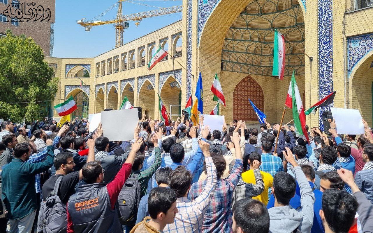 تجمع دانشجویان دانشگاه شریف در حمایت از پاسخ موشکی و پهپادی ایران به صهیونیست‌ها +تصاویر
