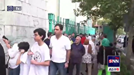صف طولانی رای دهندگان در ورودی شعبه حسینیه ارشاد