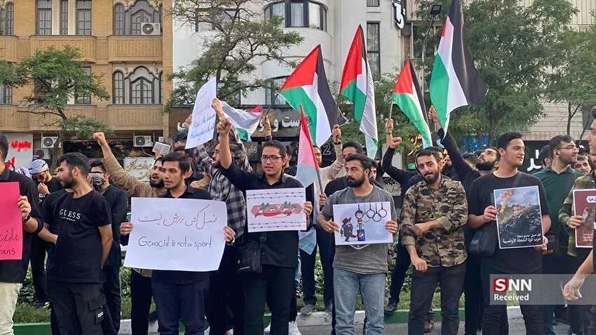 اجتماع دانشجویان مشهدی در اعتراض به حضور رژیم صهیونیستی در بازی‌های المپیک +فیلم