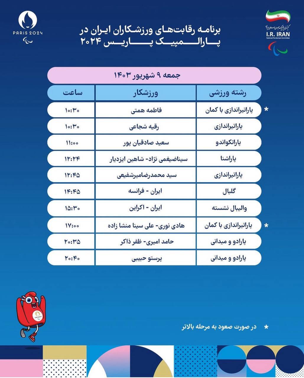 برنامه ورزشکاران ایران در بازیهای پارالمپیک پاریس + عکس 3