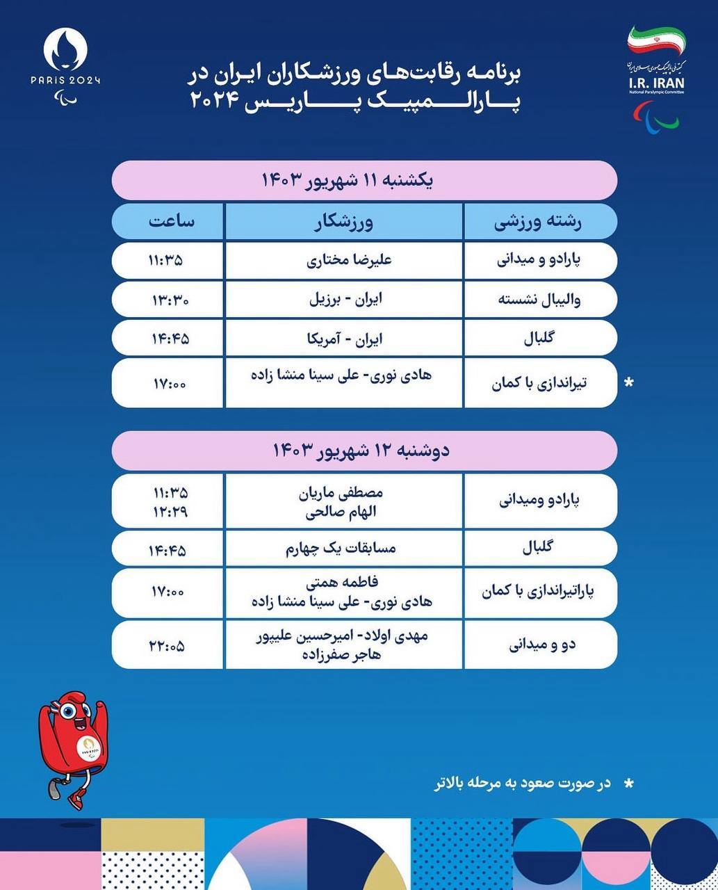 برنامه ورزشکاران ایران در بازیهای پارالمپیک پاریس + عکس 5