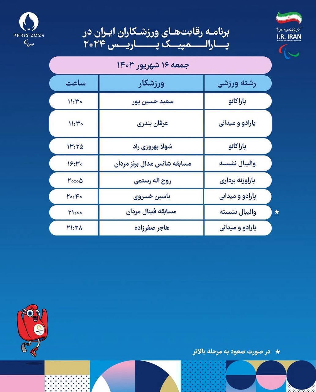 برنامه ورزشکاران ایران در بازیهای پارالمپیک پاریس + عکس 9