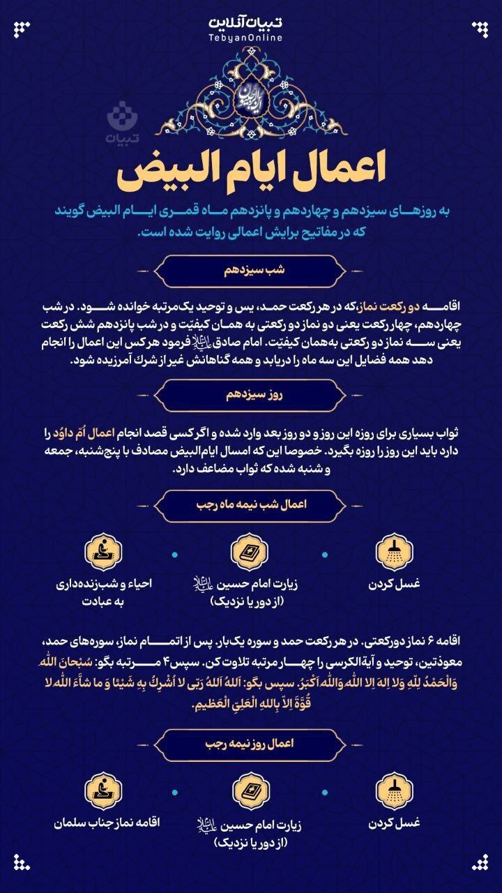 اهمیت و اعمال ایام البیض چیست + حدیثی از پیامبر اسلام (ص) اهمیت و اعمال ایام البیض چیست + حدیثی از پیامبر اسلام (ص)