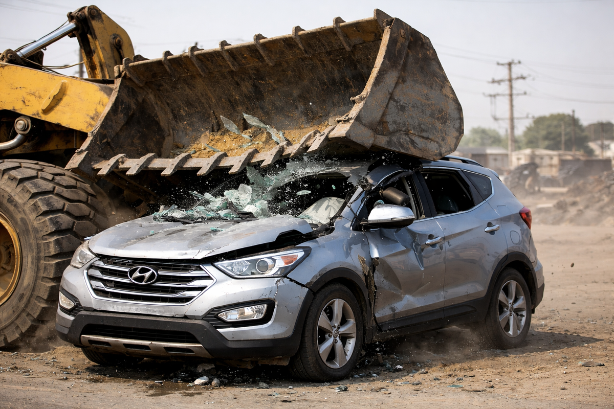 حمله عجیب یک لودر به سانتافه، راننده بازداشت شد+فیلم