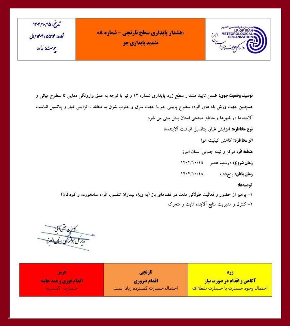 احتمال تعطیلی سه شنبه و چهارشنبه + شاخص آلودگی هوا احتمال تعطیلی سه شنبه و چهارشنبه + شاخص آلودگی هوا