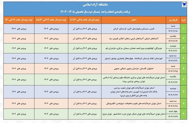 برنامه جدید زمانبندی انتخاب واحد دانشگاه آزاد اعلام شد
