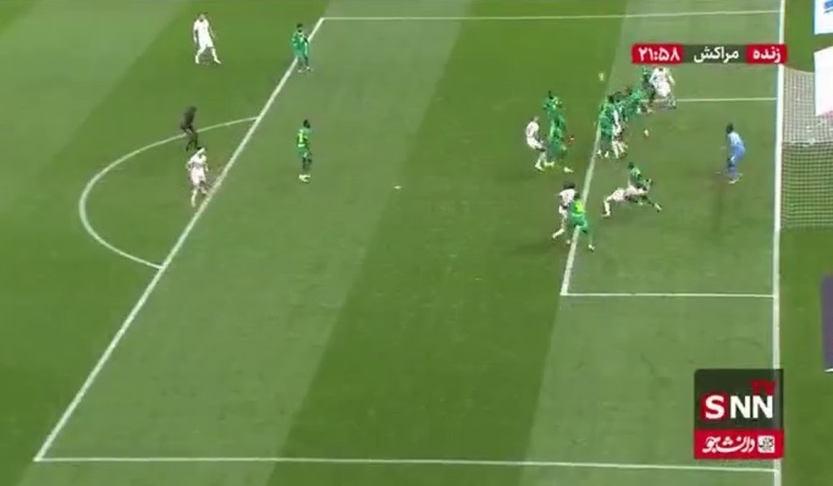 اعلام پنالتی برای مراکش در دقیقه ۷+۹۰ مسابقه پس از بازبینی صحنه توسط داور