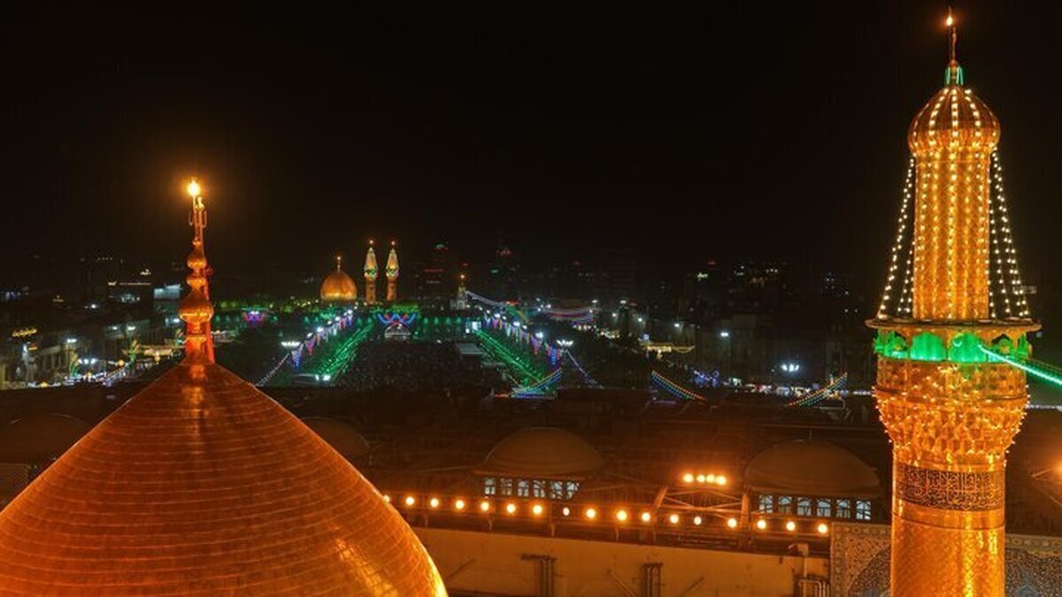 تصاویر هوایی از چراغانی کربلا در شب نیمه شعبان + عکس