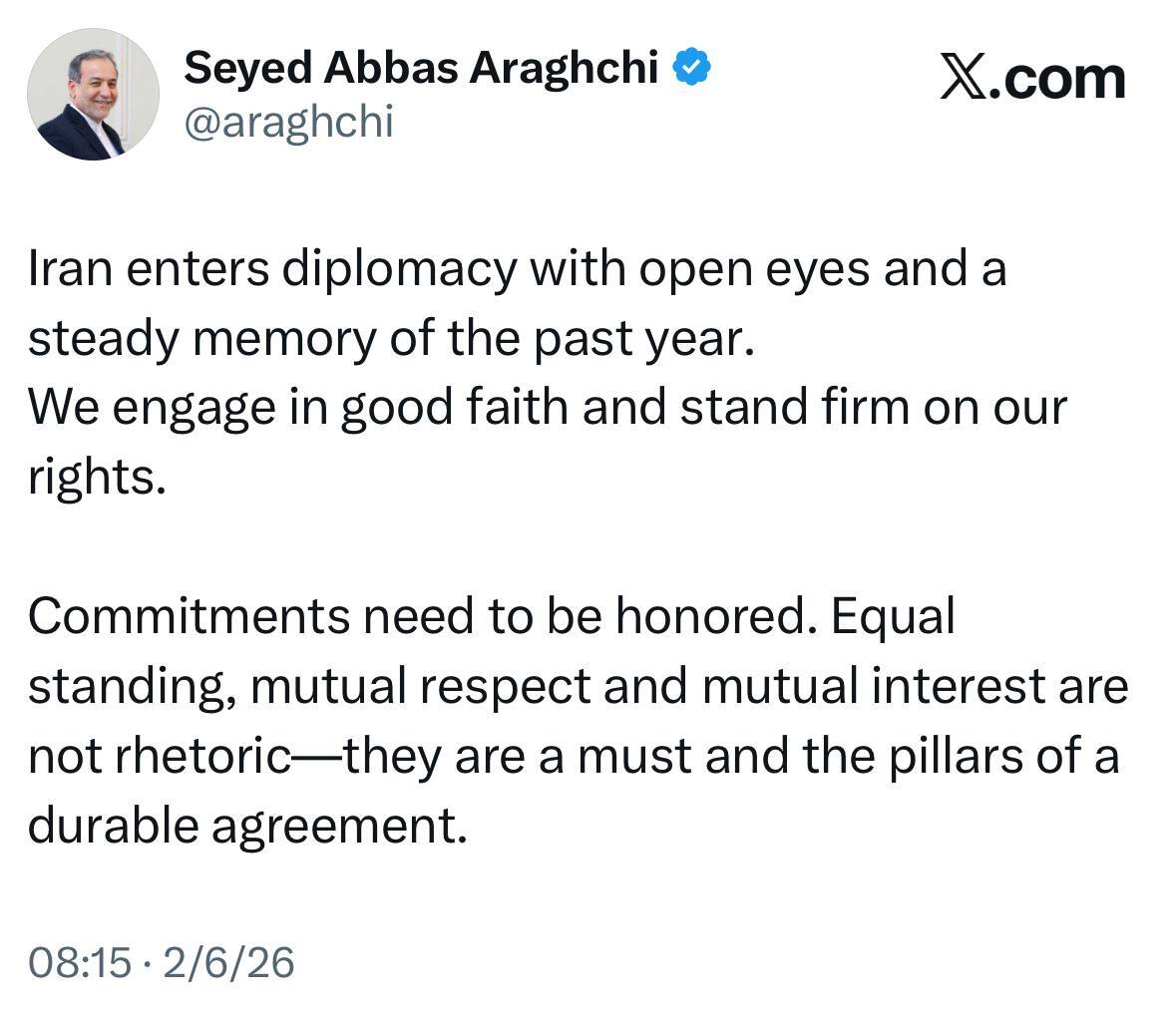 پایان مذاکرات غیرمستقیم ایران و آمریکا در مسقط؛ عراقچی: شروع خوبی بود/ توافق برای ادامه گفتگوها