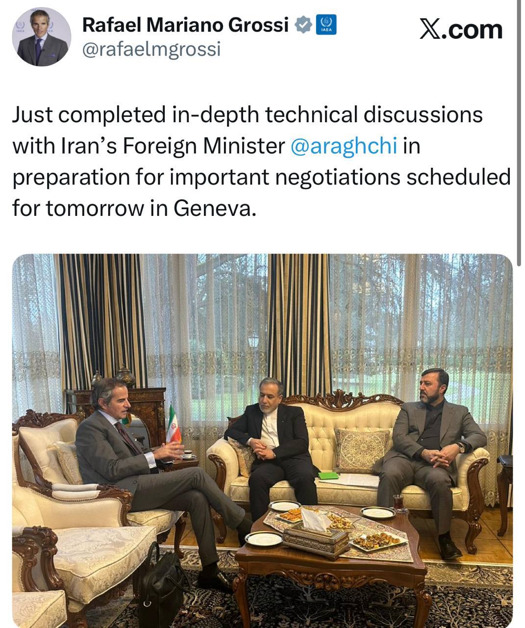 پیام مدیرکل آژانس بین المللی انرژی اتمی پس از دیدار با عراقچی