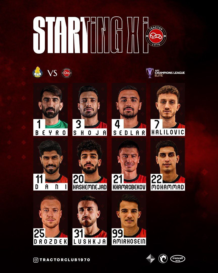 ترکیب تیم تراکتور برای دیدار مقابل الغرافه قطر