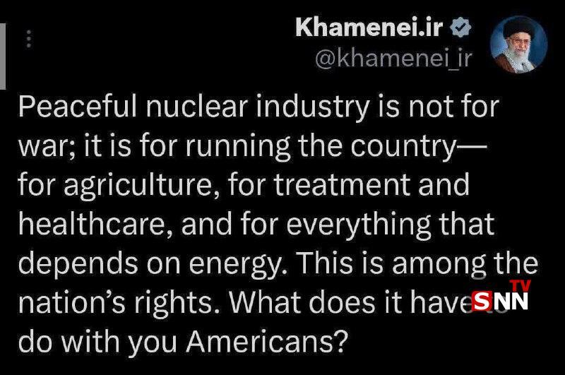 رهبر انقلاب: صنعت هسته&zwnj;ای صلح&zwnj;آمیز حق ملت ایران است