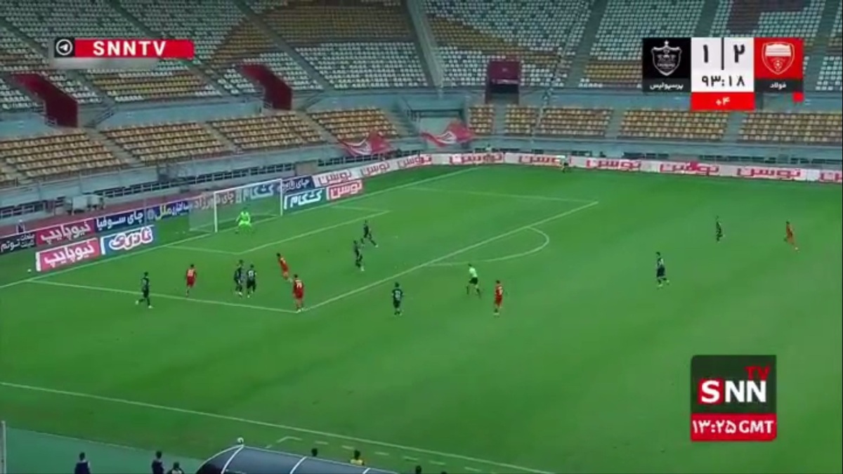 سوم فولاد خوزستان به پرسپولیس توسط یوسف مزرعه در دقیقه 4+90