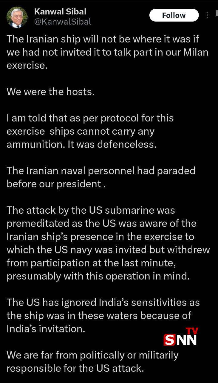 وزیر خارجه سابق هند: حمله آمریکا به کشتی ایرانی برنامه&zwnj;ریزی شده بود + عکس