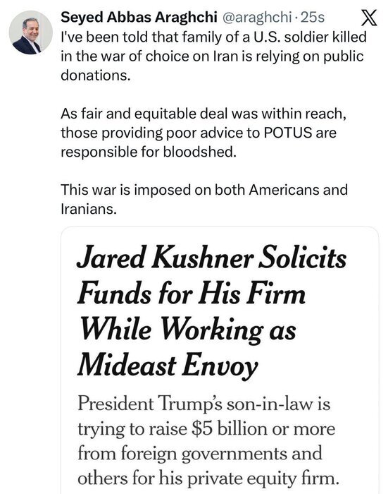 عراقچی: مشاوره&zwnj;های نادرست به دونالد ترامپ باعث تحمیل جنگ به مردم ایران و آمریکا شد