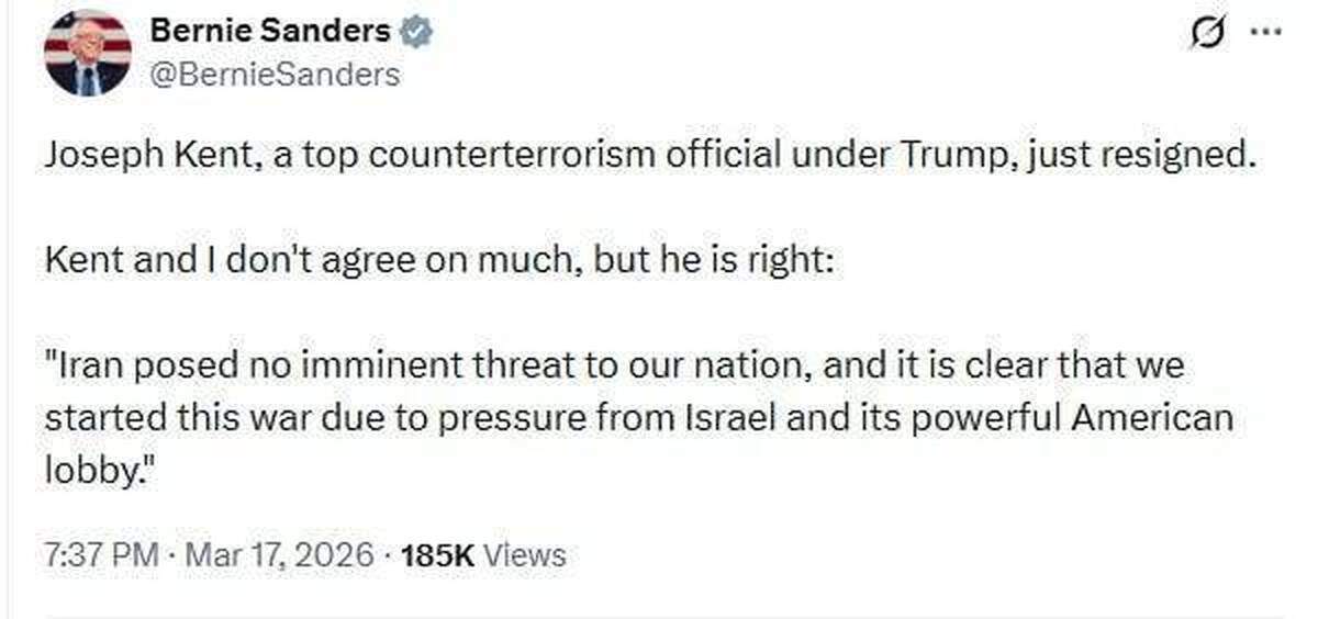 سناتور برنی سندرز نسز اظهارات جوزف کنت پیرامون دلیل جنگ با ایران تایید کرد.