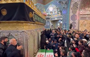 طواف پیکر شهید دکتر لاریجانی و پسرش در حرم حضرت معصومه (س)