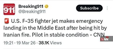 حیرت رسانه&zwnj;های بین&zwnj;المللی از رهگیری جنگنده رادارگریز F-35 آمریکایی توسط سامانه بومی ایرانی و هدف قرار دادن آن