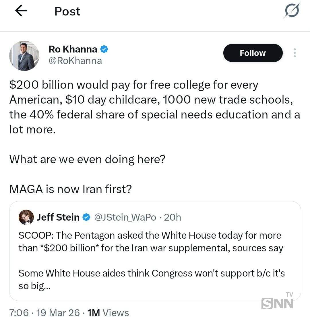 واکنش رو خانا، نماینده دموکرات کنگره آمریکا به درخواست پنتاگون از کاخ سفید برای بیش از ۲۰۰ میلیارد دلار بودجه تکمیلی جنگ ایران + عکس